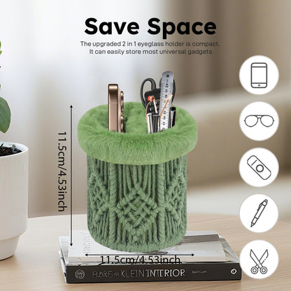 2 in 1 Glasses Holder, Anti-scratch Plush Lined Eyeglass Holder Stand for Nightstand Desk Eye-glass Storage Organizer