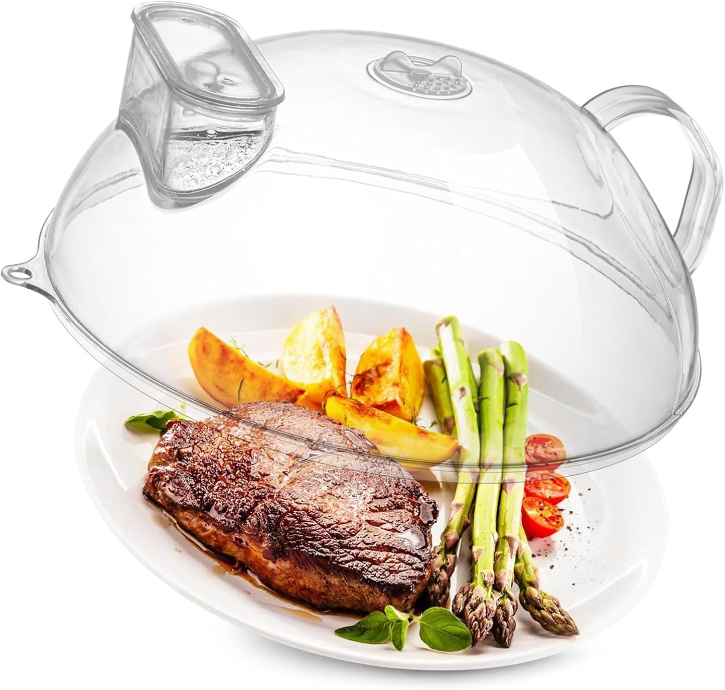 12" Clear Microwave Splatter Cover Integrated Handle BPA Free | Integrated Handle, BPA-Free, Clear PC, 12 Inch, Dishwasher Safe, Steam Vent, Food Grade, Splatter Guard,Large