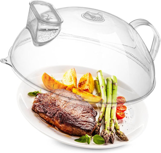 12" Clear Microwave Splatter Cover Integrated Handle BPA Free | Integrated Handle, BPA-Free, Clear PC, 12 Inch, Dishwasher Safe, Steam Vent, Food Grade, Splatter Guard,Large
