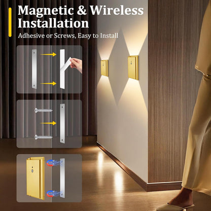 Eneru Motion Sensor Wall Sconce, Rechargeable Wireless Lights Indoor 2 Pack | 5000mAh battery powered, remote 3CCT dimmable, cordless magnetic mount, motion night light for hallway closet bathroom stair