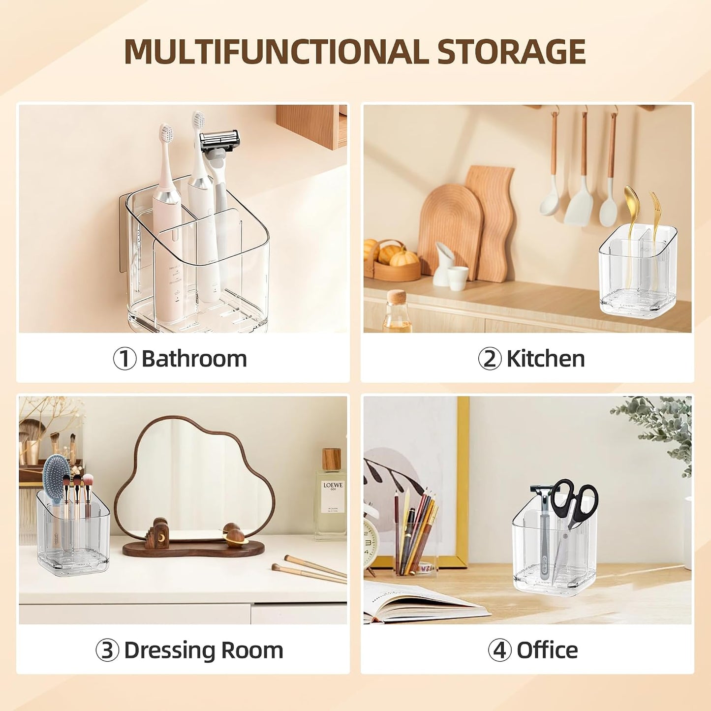 Toothbrush Holder Wall Mounted,Detachable Toothbrush and Toothpaste Holder | with Divider for Bathroom, Anti-Slip Electric Tooth Brush Holder Set with Drainage, Bathroom Accessory - Clear