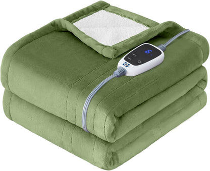 Sealy Electric Throw Blanket Heated Flannel & Sherpa Auto Shutoff 50"x60"