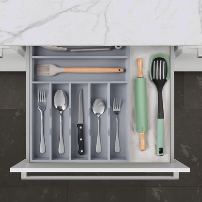 Expandable Bamboo Kitchen Drawer Organizer for Cutlery and Utensils, Adjustable Bamboo Wood Cutlery Tray in Drawer for Flatware and Silverware in Kitchen, (Natural)
