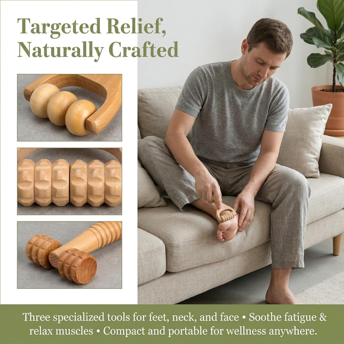Wooden Foot Massager Roller 3-Pack Handheld Massage Roller Tool for Foot Neck Shoulder Back Reflexology Portable Wood Massager for Home Travel Hotel 5.90 X 3.14 X 1.18 in