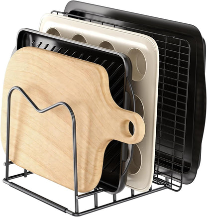 5mm Wire Cutting Board Organizer Holder Stand for Cabinet Countertop | Full silicone strip, no slipping or scratches, 1.2" slot spacing, Holds cutting boards, sheet pans, skillets inside Cabinet