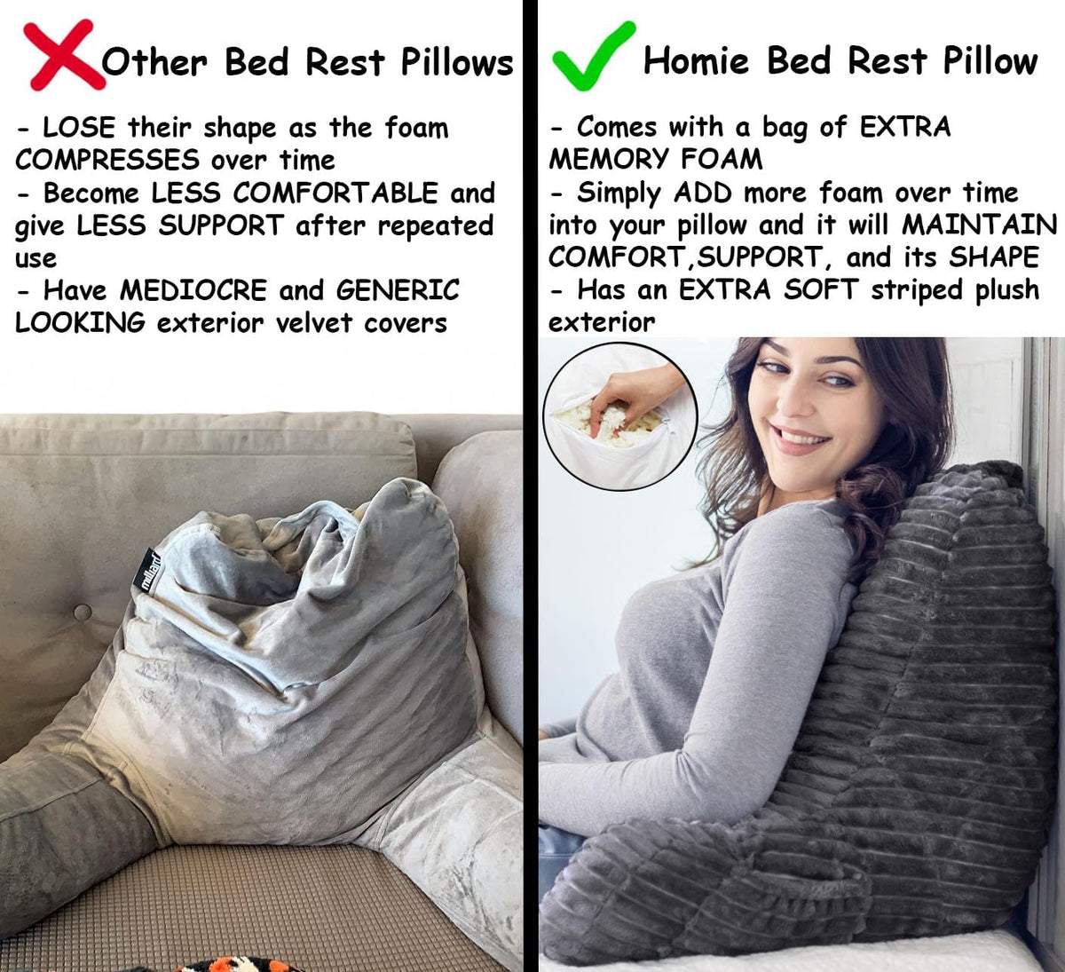 Homie Reading Pillow with Reading Light and Wrist Support, Has Arm Rests, and Back Support for Bed Rest, Lounging, Reading, Working on Laptop, Watching TV (Gray)