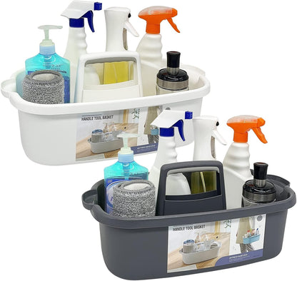 Goderewild Multi-Purpose Plastic Cleaning Caddy with Handle, Shower Caddy Organizer/Storage Basket/Totes Portable for Bathroom Supplies, Cleaning Products, Under Sink Tool, Housekeepers (Grey)