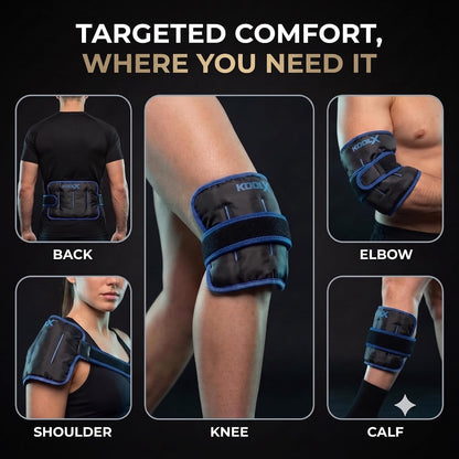 2 Pack KoolX Premium Gel Ice Packs for Injuries Reusable, Flexible Cold Wraps with Straps, Soft Plush & Nylon Sides, Extension Strap, Ice Pack for Knee, Back, Shoulder, Elbow & Calf - Medium + Large
