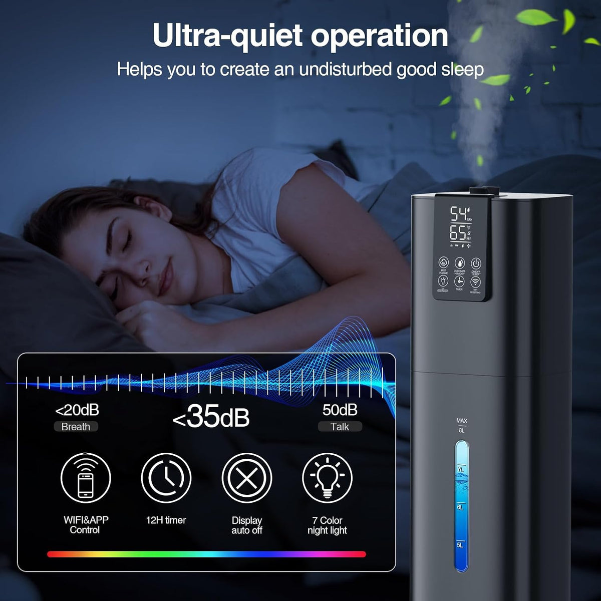 Smart Humidifiers Large Room Bedroom Home,2.11Gal(8L) Quiet Top Fill Cool Mist Humidifier,Smart App & Remote Control, 3 Speed Humidifier with 360°Nozzle,Humidity Setting for Baby Office Plant(White)