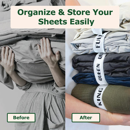 ECOHomes Bed Sheet Organizer Label Bands (King 4PCs Pack, Cream) | Storage Size Label Bands, Bed Sheets Set Organizers, Linen Closet Organization, Elastic Bedding Band, for Organizing Bedsheet