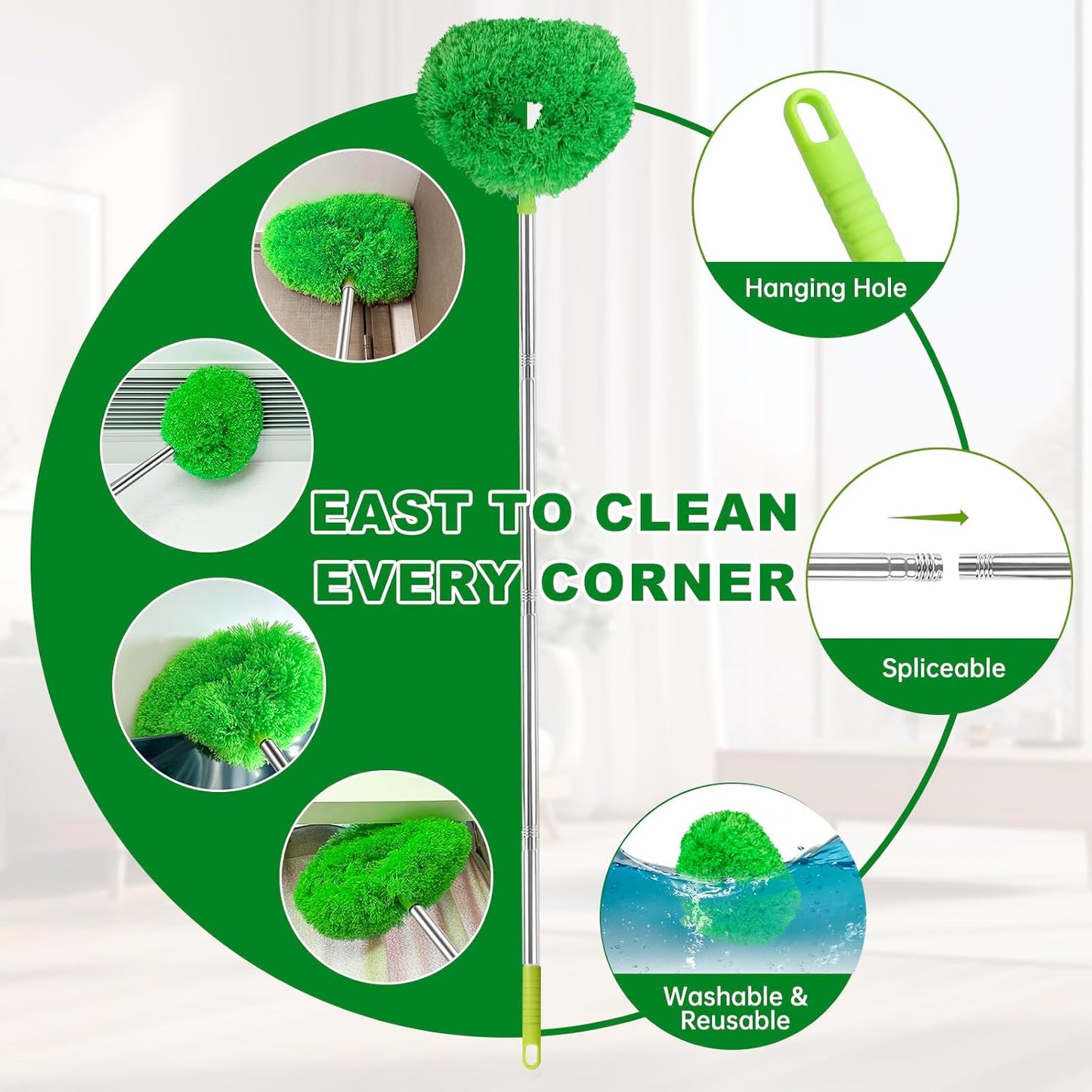 Ceiling Fan Cleaner Duster Reusable Microfiber Ceiling Fan Blade Cleaner Removable Duster with Extension Pole Adjusts 13 to 49.7 Inch for Cleaning Walls Bookshelves Furniture Door Window Top (Blue)