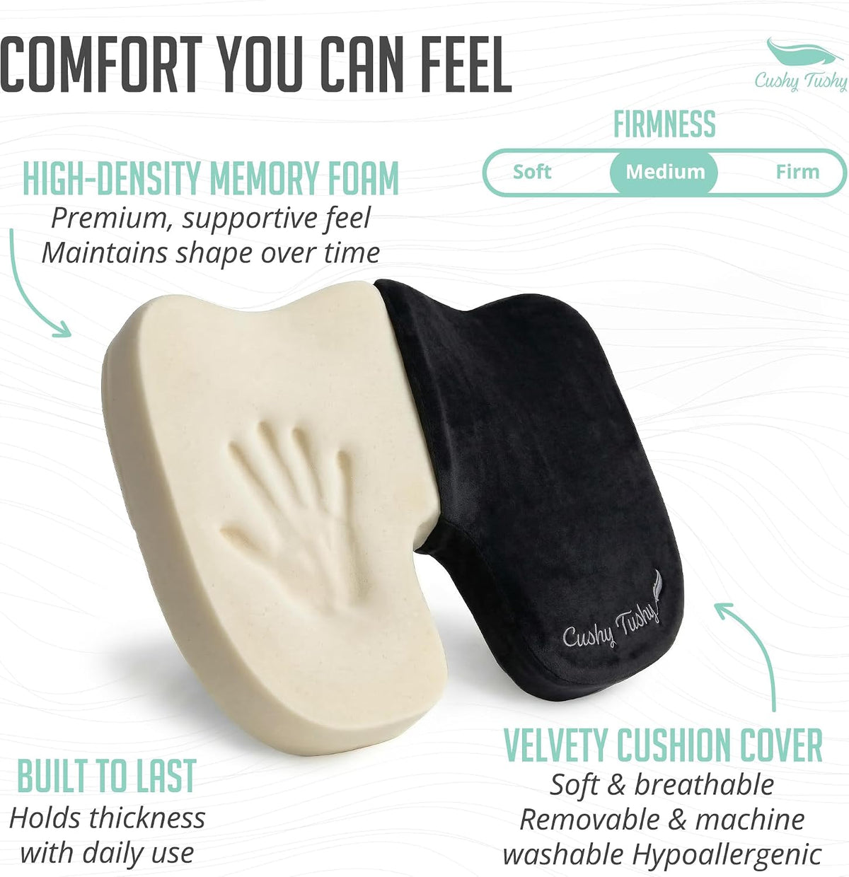 Cushy Tushy Premium Foldable Travel Seat Cushion - for Relief of Lower Back, Sciatic, Butt and Tailbone Pain - for Home & Office Use, Perfect for Travel or Driving - Coccyx Seat Cushion
