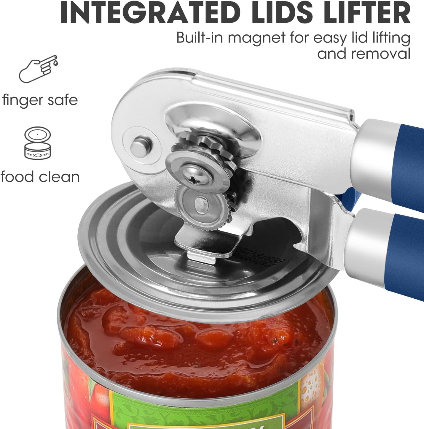 UHIYEE Hand Held Can Opener Manual with Magnet for Home Kitchen, Black | Easy Work, Premium 420J2 Steel, Magnetic Lid Lifter, Easy-Turn Oversized Knob, Arthritis Friendly, Smooth Edge