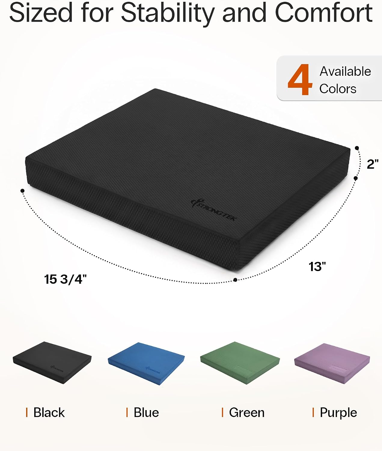 StrongTek Foam Balance Pad, High-Density TPE, 15.8 x 13 x 2 in, Non-Slip | Water-Resistant, Supportive Cushioning, Kneeling Support, Core Strength and Stability Training, Physical Therapy and Yoga