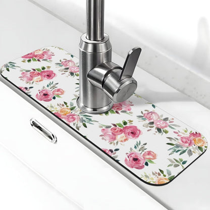 Wildflowers Floral Flower Kitchen Sink Splash Guard Faucet Mat Super Absorbent Fast Drying Mat Sink Gadgets-Fast Drying Pad Sink Mat For Kitchen Bathroom (15" X 5.5" )