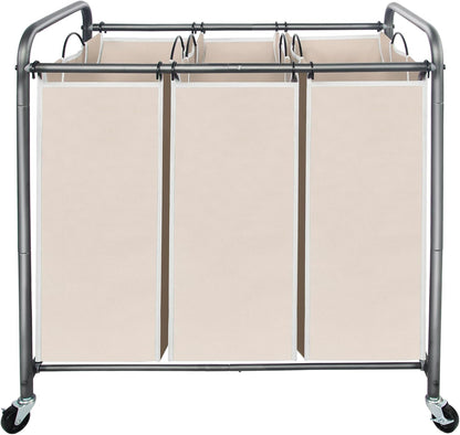 STO STO Laundry Sorter 3 Section, 3 Bag Clothes Hamper, Rolling Laundry Cart Basket with Heavy Duty Lockable Wheels and Removable Bag for Laundry Room, Bedroom, Closet, Black