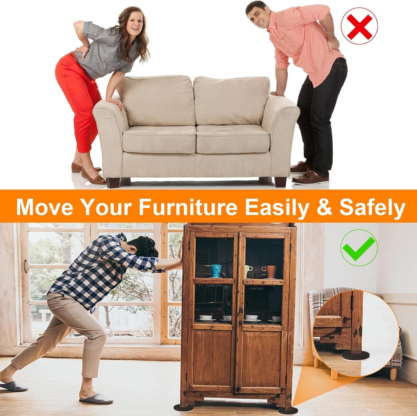 Upgraded Felt Furniture Sliders for Hardwood Floors - 8 PCS 4" | Patented Groove Design, Furniture Movers Sliders, Easily and Safely Move Any Item, Floor Protection