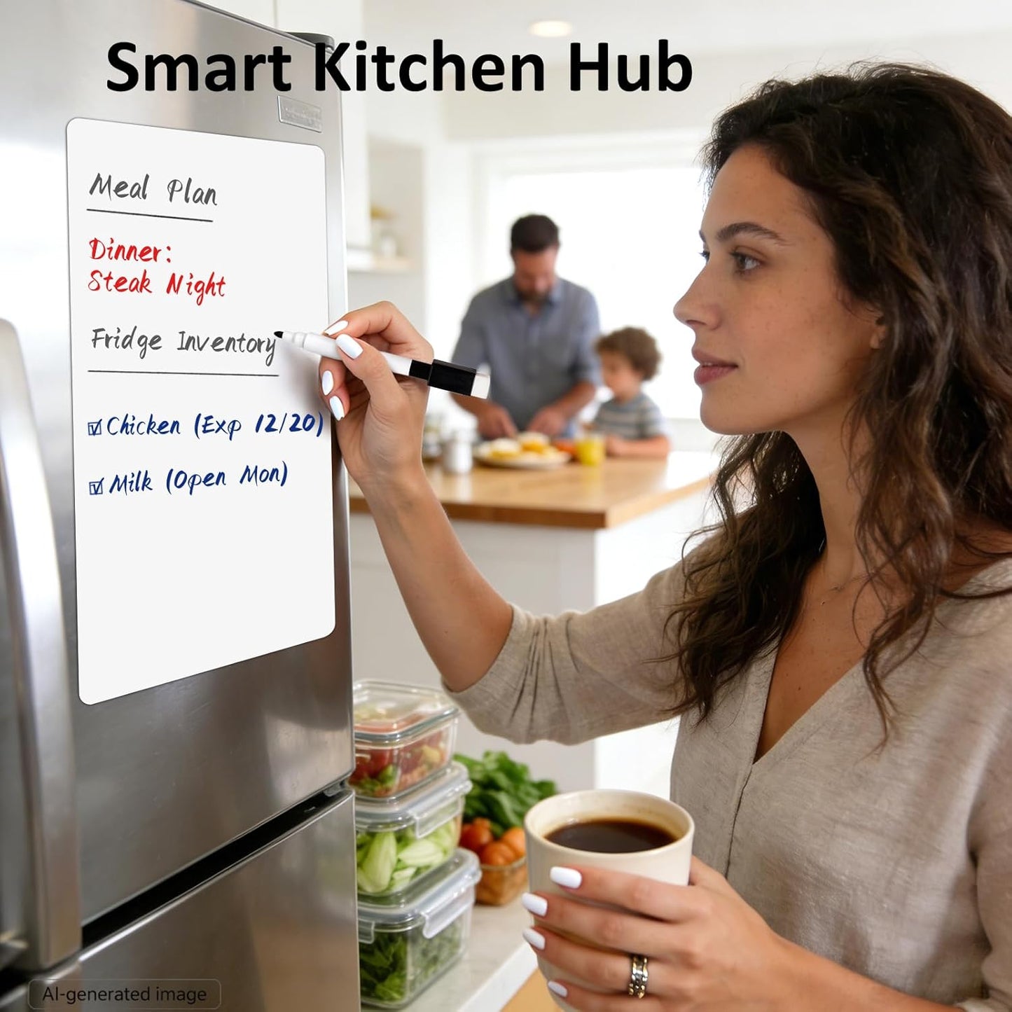 Magnetic White Board for Refrigerator Plan Weekly Menus at a Glance | Dry Erase Sheet for Meal Schedules - 12" x 8" Kitchen Command Center for Busy Moms with Magnet Backing Packed Flat