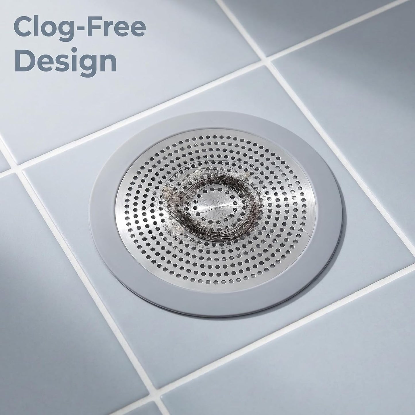 Flat Shower Drain Hair Catcher 5.7in Wide Round Hairs Stopper | Shower Drain Cover Sink Protector Filter for Showers Bathroom Pet Owners Homeowners Renters Stainless Steel & Silicone