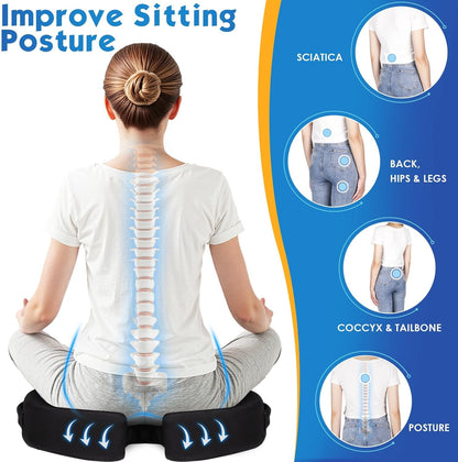 TushGuard Seat Cushion for Office Chair, Car, Memory Foam, Black Large | For Back, Coccyx, Sciatica, Tailbone Pain, Ergonomic Design, Non-Slip, Desk Wheelchair Use, Supportive Butt Pillow, For Man