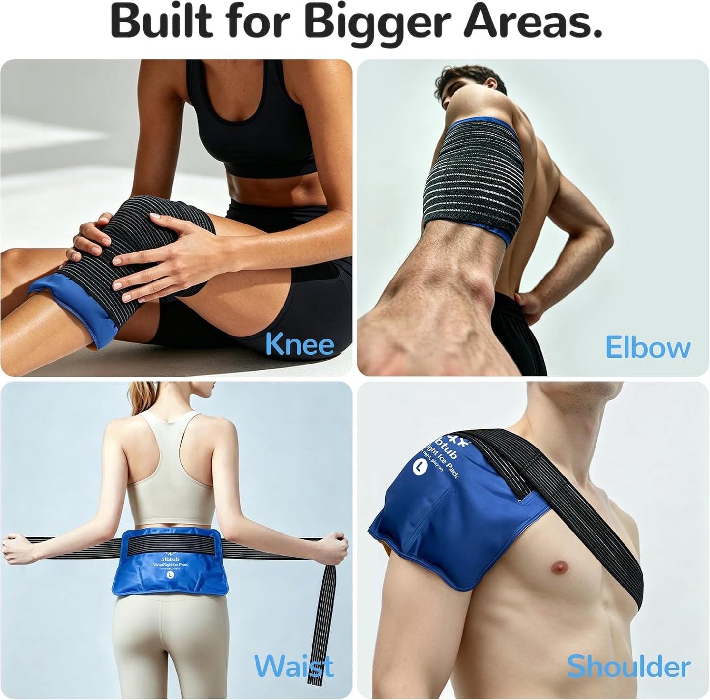 WrapRight Large Ice Pack for Injuries Reusable with Bandage for Knee | Hands-free Cold Therapy, 10"×16" L-Size for Ankle, Leg, Shoulder, Back, Flexible Gel, Dual-sided for Sensitive Skin