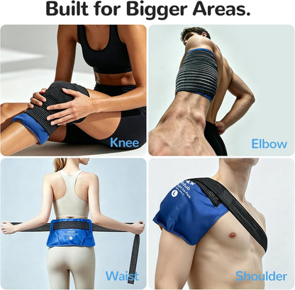 WrapRight Large Ice Pack for Injuries Reusable with Bandage for Knee | Hands-free Cold Therapy, 10"×16" L-Size for Ankle, Leg, Shoulder, Back, Flexible Gel, Dual-sided for Sensitive Skin