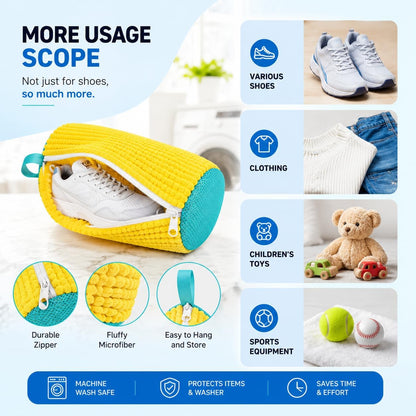 6-in-1 Premium Shoe Washing Machine Bag Kit – Laundry Shoe Bag for Washer & Dryer Safe, Reusable Sneaker Cleaning Bags with Microfiber, Auto-Lock Zipper, Includes Brush, Shoe Trees & Drying Bag