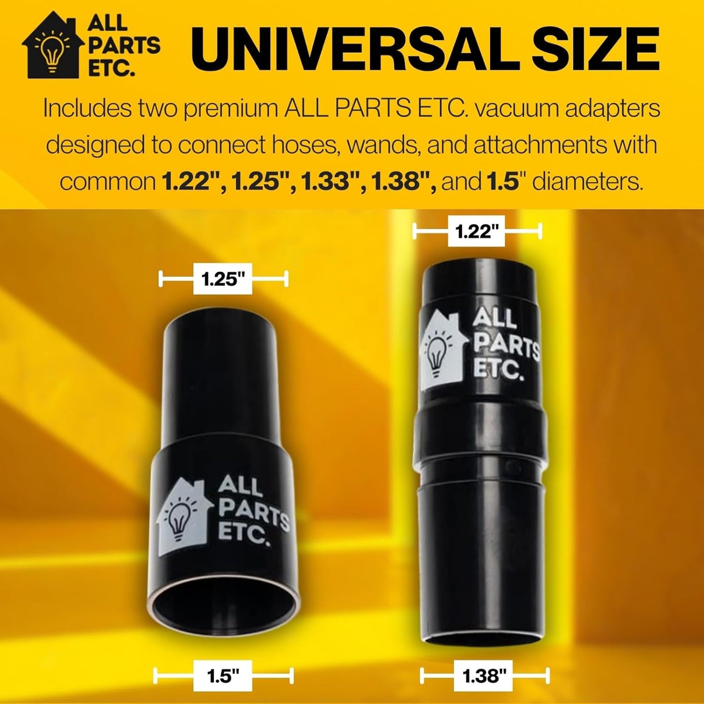 36-Inch Under Refrigerator Cleaning Tool, Flat Flexible Vacuum Crevice Attachment, 1.25” Fit with 1.5” & 1-3/8” Adapters, Black, for Appliances & Central Vacuums
