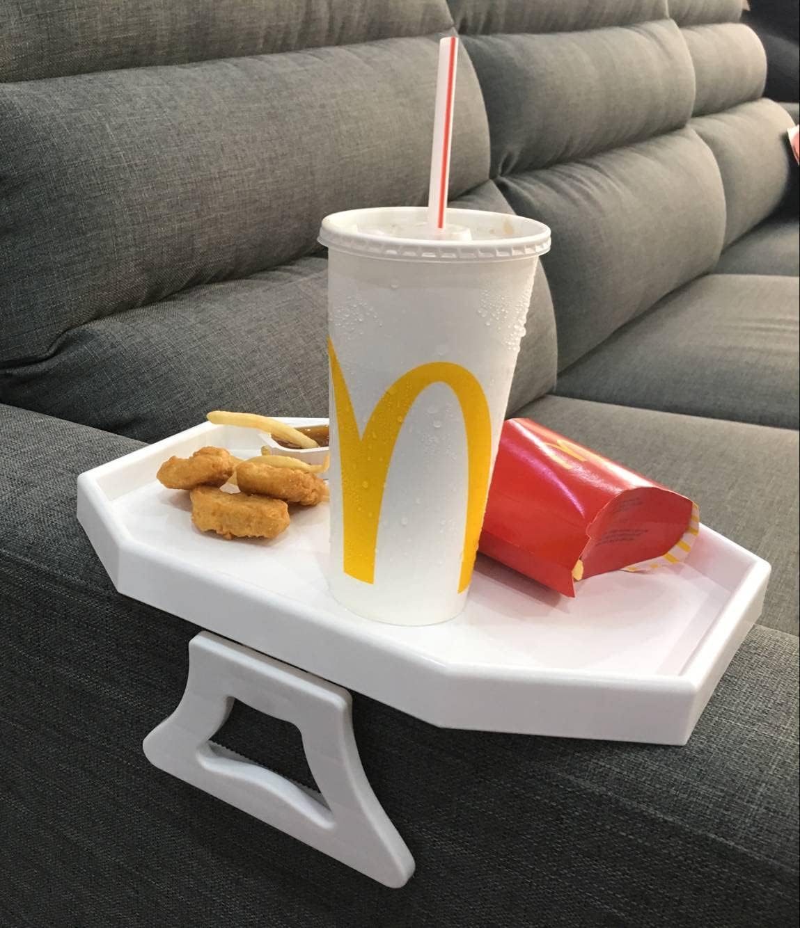 Sofa Arm Clip Table, Armrest Tray Table, Drinks/Remote Control/Snacks Holder … (Platic, Brown)