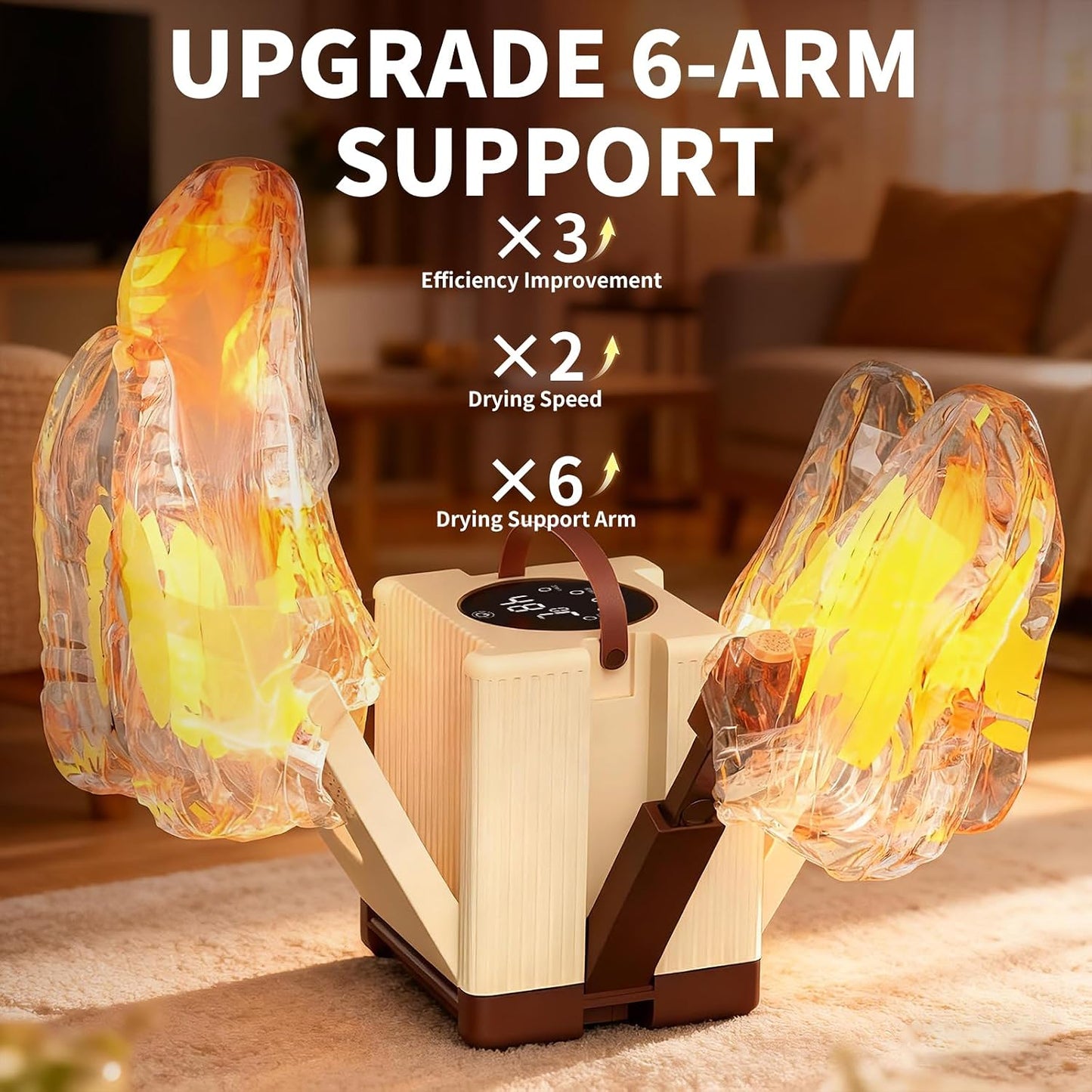 Heapsion 6-Arm Shoe Dryer and Deodorizer, Fast 360° Drying in 15s with Rose Salt Box, Foldable Boot Dryer with Timer for 3 Pairs, Portable for Travel, Home, Gym