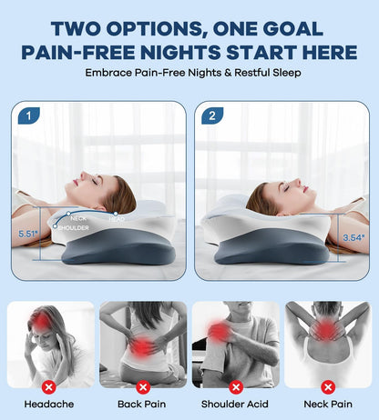 DONAMA Contour Cervical Neck Pillow for Neck Pain Relief | Queen,Ergonomic Dual-Height,Odorless Memory Foam,Side/Back/Stomach Sleepers,Cooling Hypoallergenic Cover,OEKO-TEX Certified