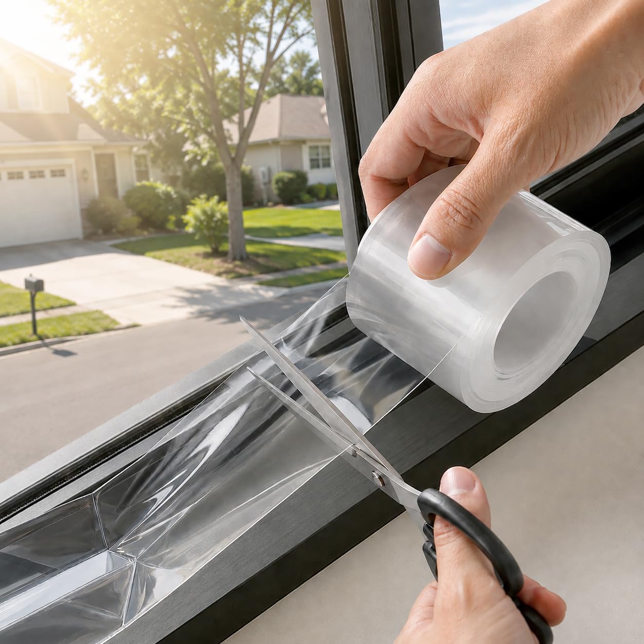 Litaibai Transparent Window Weather Sealing Tape, 2 in x 33 ft, 20 Mil | 20 mil clear PET film, removable adhesive, helps reduce drafts and energy loss, for windows, doors, and window AC units