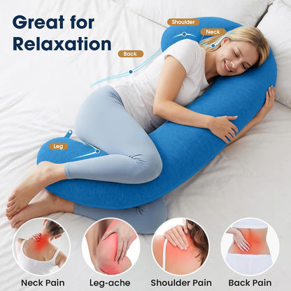 TranquilRelax C Shaped Body Pillow for Side Sleepers, Memory Foam Long Pillow for Leg, Hip & Back Support, Soft Washable Cover,Grey-47"*10"