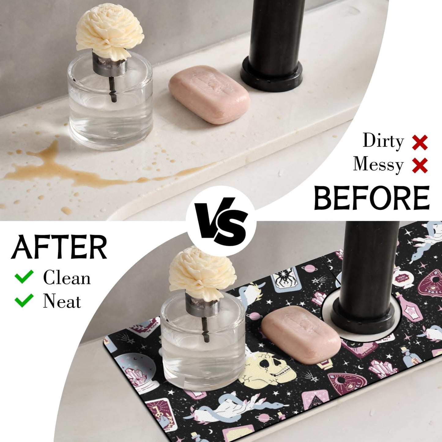 Light Brown White Checkered Kitchen Sink Splash Guard Faucet Mat,Faucet Non-Slip Absorbent Mat,Farmhouse Sink Splash Guard Behind Faucet for Kitchen Bathroom, 15"x5.5"