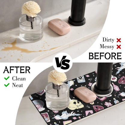 Light Brown White Checkered Kitchen Sink Splash Guard Faucet Mat,Faucet Non-Slip Absorbent Mat,Farmhouse Sink Splash Guard Behind Faucet for Kitchen Bathroom, 15"x5.5"