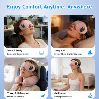 Rechargeable Heated Eye Mask | Warm Compress Sleep Mask for Dry-Feeling Eyes, 4 Heat Levels, 15–60 Min Timer, USB-C, Light Blocking, Washable Cover