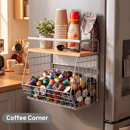 Ofiray-home Magnetic Shelf for Fridge with Wood Lid, Fruit Potato and Onion Storage Bins, Pantry Organizers & Storage, Large Container Magnetic Spice Rack for Refrigerator, Kitchen Counter, Cabinet
