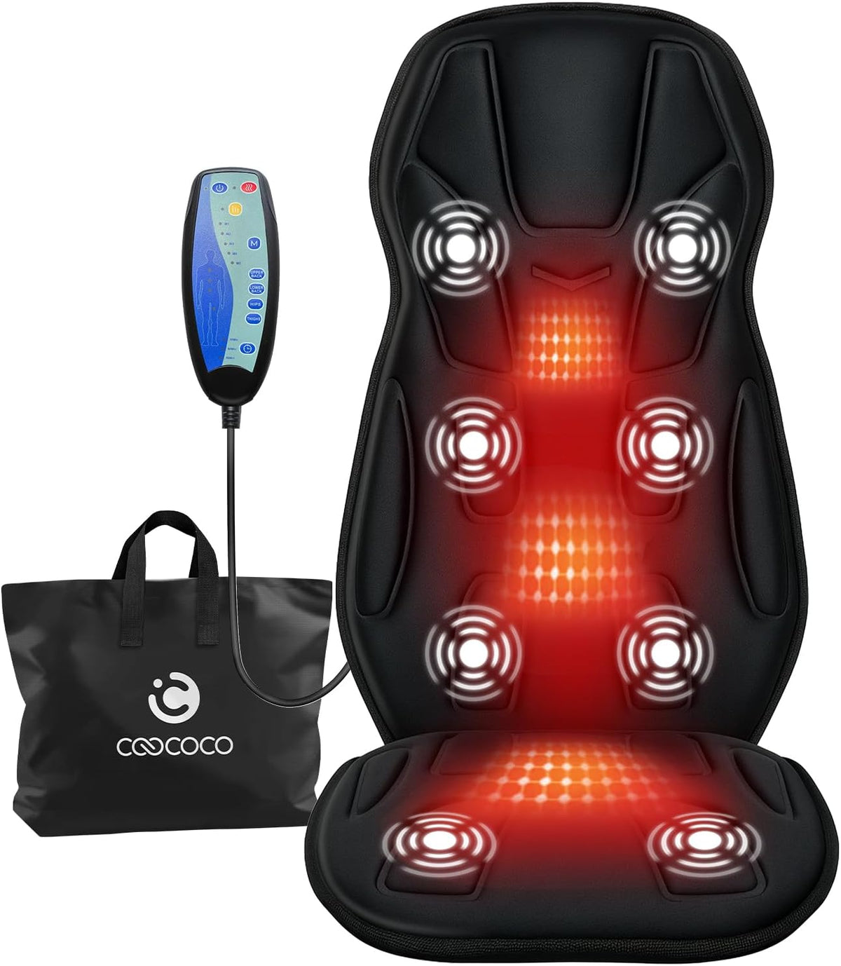 CooCoCo Vibration Back Massager with Heat, 8-Motor Massage Pad for Chair