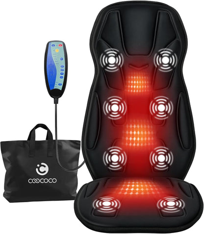 CooCoCo Vibration Back Massager with Heat, 8-Motor Massage Pad for Chair