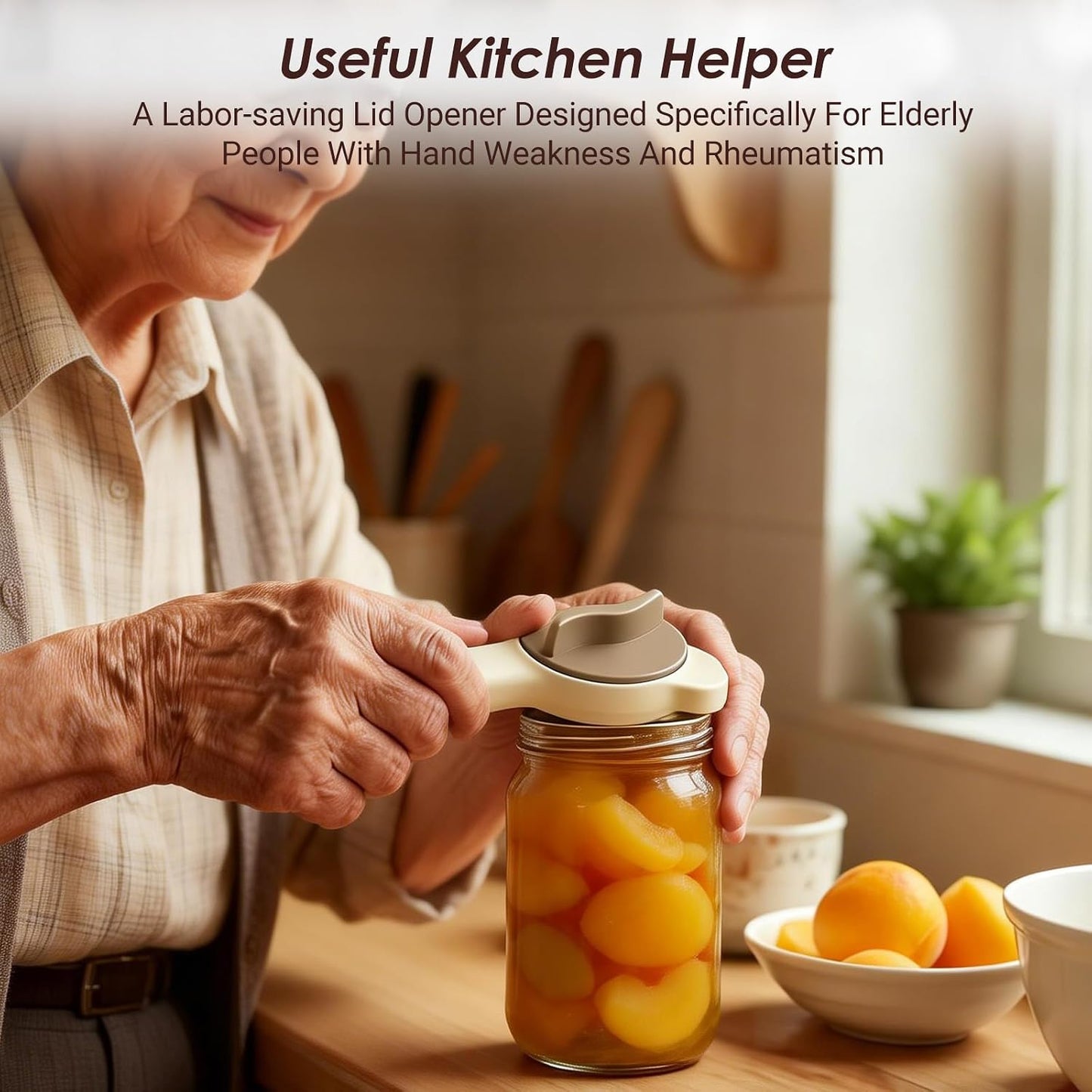 4 in 1 Multi-Purpose Jar Opener, with 3pcs Rubber Jar Openers, Adjustable Stainless Steel Lid Remover for Seniors & Arthritis Sufferers, for Weak Hands, Fits Kitchen Jars, Bottles & Cans (Beige)