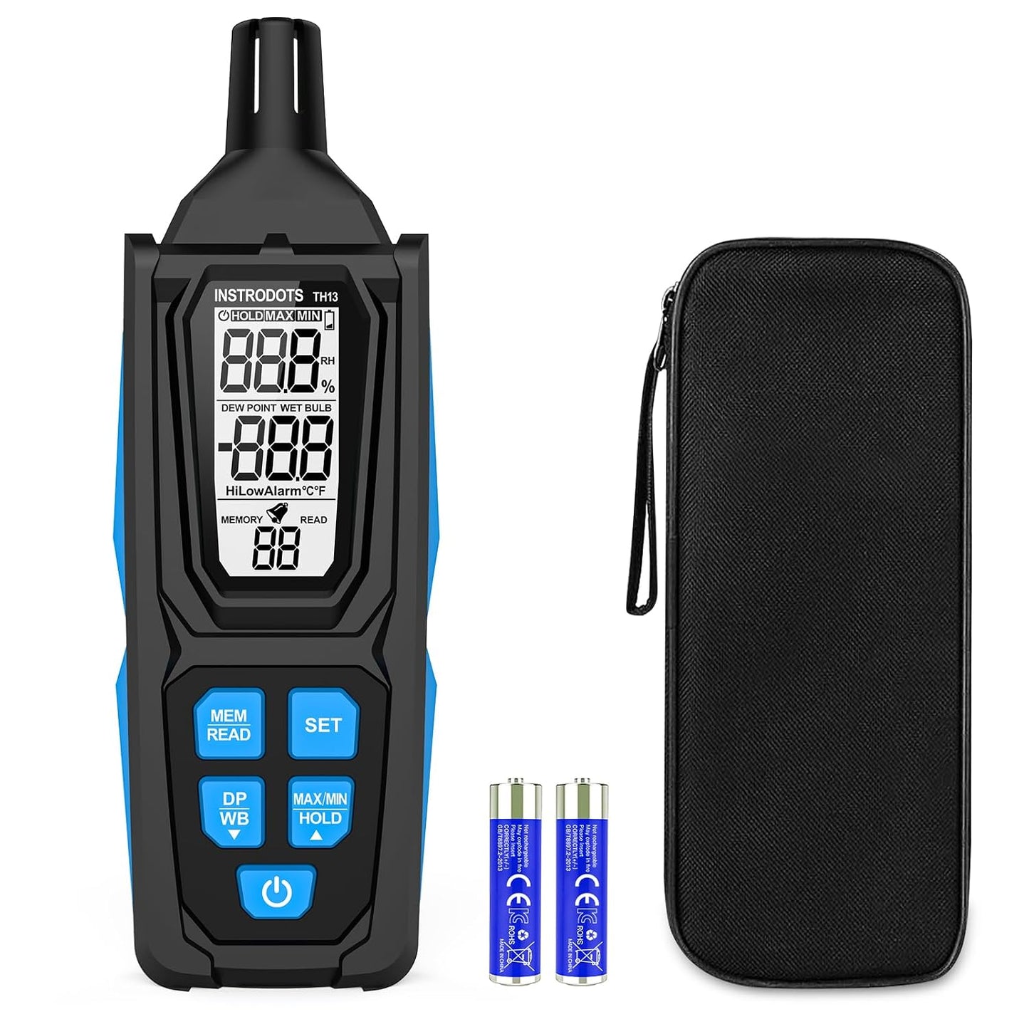 Temperature Humidity Meter, High Precision Thermometer Hygrometer with Ambient, Dew Point, Wet Bulb Thermometer, Dual Display Temperature & Humidity with LCD Backlight, TH10