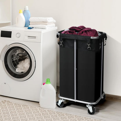 100L Rolling Laundry Hamper Basket with Wheels for Bedroom, Grey | Laundry Sorter Cart with Removable Bag, Tall Narrow Slim Clothes Organizer, Sturdy Metal Frame, Dorm Space Saving