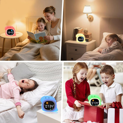 Kids Alarm Clock, Sunrise Alarm Clock with Night Light, LED Display Bedside Clock with Sleep Music Soothing Sounds, Snooze Function, 12/24H, 6 Adjustable Brightness for Bedroom, White Bear