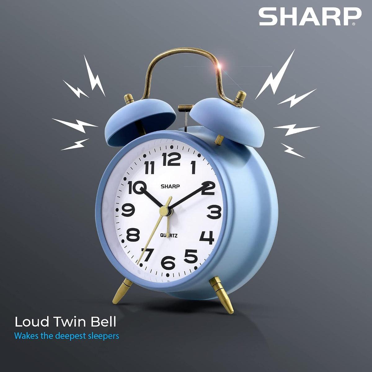 Sharp 4-Inch Twin Bell Alarm Clock for Heavy Sleepers (Matte Navy)