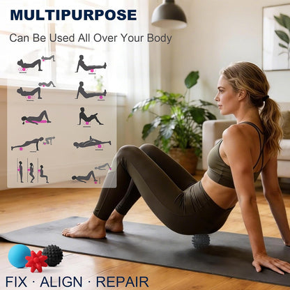HODEMI Massage Ball Set, 3 Pack Spiky Ball, Lacrosse Ball & Peanut Massage Roller for Trigger Point Therapy, Deep Tissue Muscle Relaxation for Back, Neck, Hip, Leg & Foot with Mesh Bag