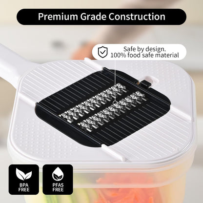 Vegetable Chopper, 3 Blade Veggie Chopper with 7.6 Cup Container, Mandoline Slicer Fruit Cutter with Strainer Basket & Safety Holder, BPA & PFAS Free Food Chopper for Onion Potato Carrot