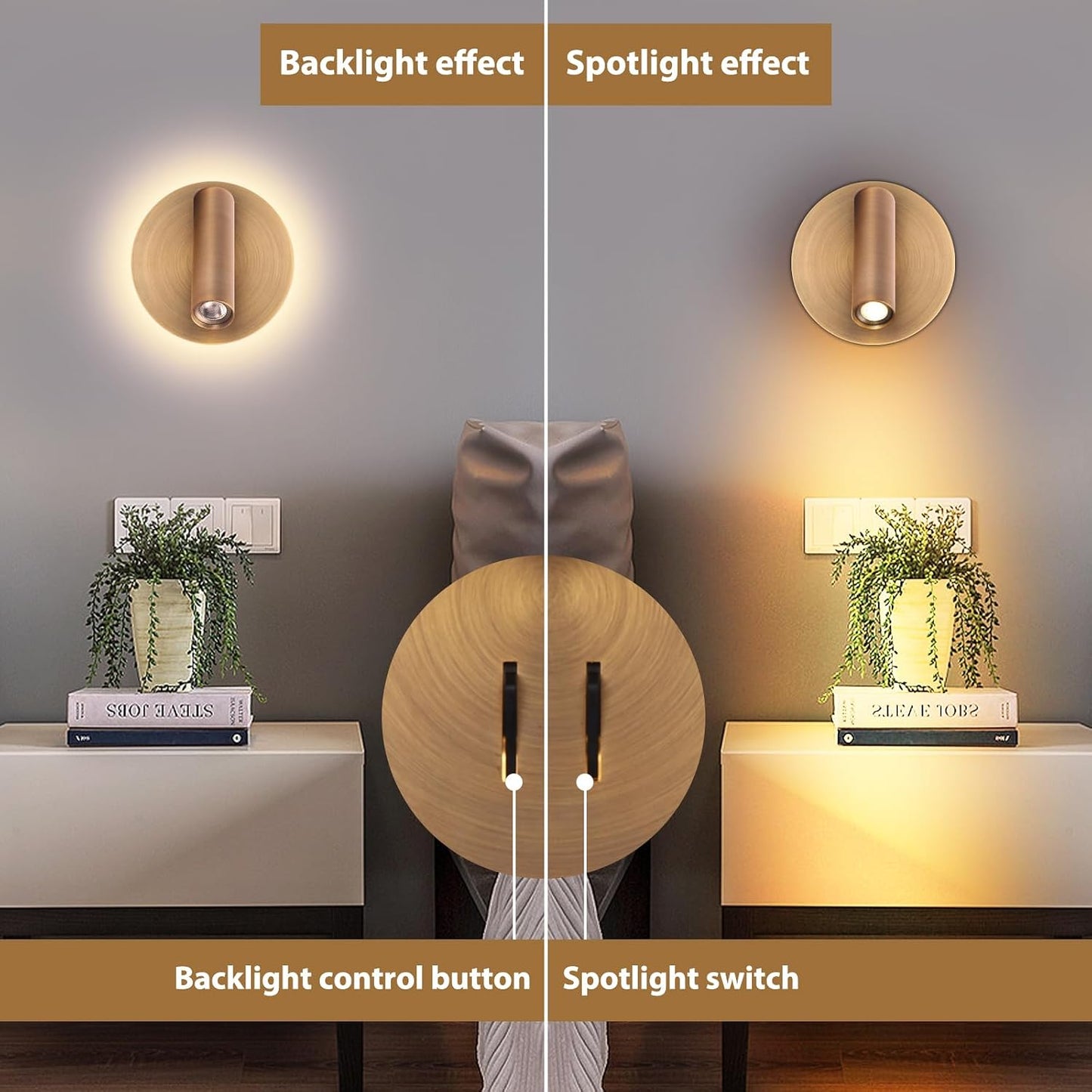 ZEROUNO Hardwired Sconces Wall Mounted Reading Lights with Switch LED Wall Lighting for Bedroom Bedside Lamps (Black)
