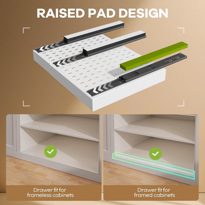 Seinloes 2Pack Pull out Cabinet Organizer 21"Deep with 4 Adjustable Dividers,Expandable（12.1"-20.4"W） Pots and Pans Organizer Under Cabinet with Raising Pad for Framed Cabinets,Slide out Drawers,White