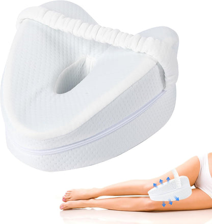Knee Pillow for Side Sleepers - Sciatica, Hip & Back Pain Relief Pillow with Adjustable Strap, Memory Foam Leg Pillow for Side Sleeping, Spine Alignment Support for Pregnancy, Post-Surgery (Sky Blue)