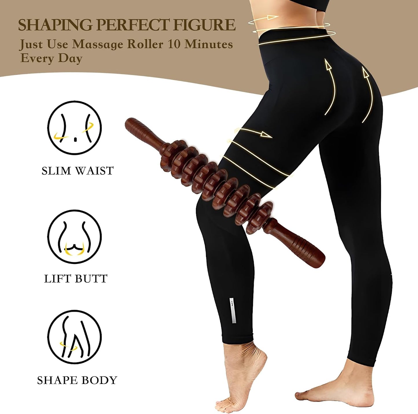 Manual Wood Therapy Massage Stick, Wooden Cellulite Muscle Roller for Legs | Body Sculpting, Lymphatic Drainage Massager, Wooden Massage Tools for Trigger Points Relief, Sore Muscle Recovery